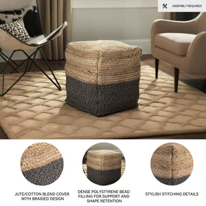 Jute Braided Pouf Ottoman – Brown & Black