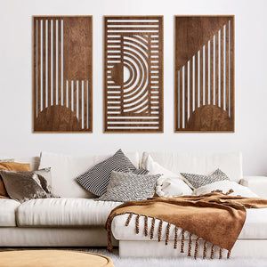 Geometric Wooden Wall Art Decor – 16x32 Inch 3-Piece Set