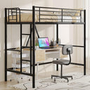 Twin Size Metal Loft Bed with Ladder & Guardrail