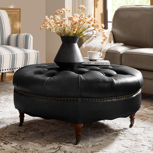 40" Round Leather Ottoman Coffee Table