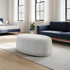 Oval Upholstered Ottoman – 40" Faux Leather