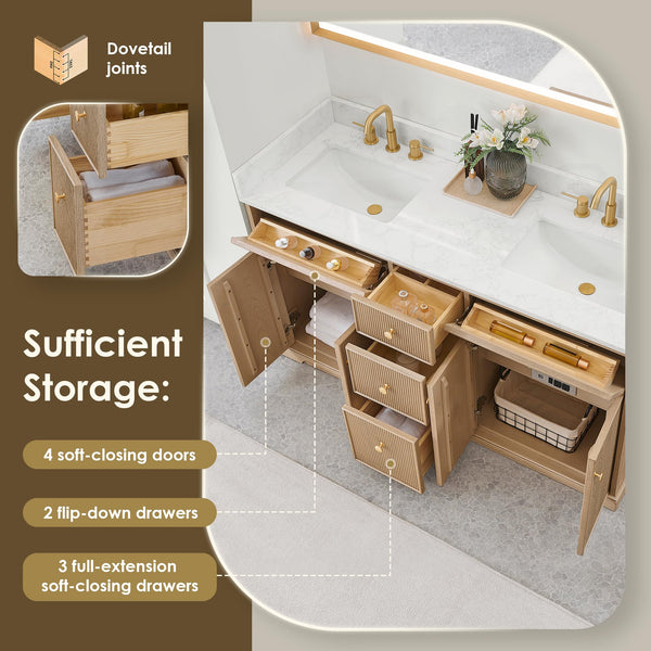 60-Inch Double Sink Bathroom Vanity with Ceramic Countertop