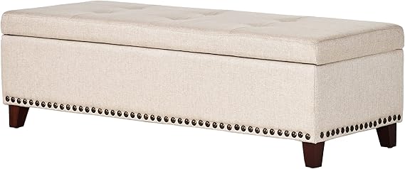Storage Ottoman with Tufted Lid & Nailhead Trim