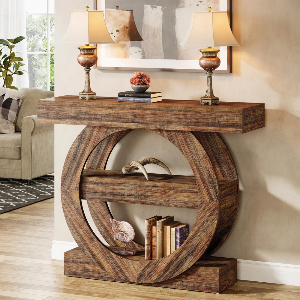 3-Tier Farmhouse Console Table with Storage Shelves