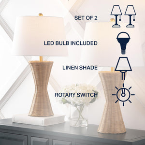 27" Natural Woven Rattan Hourglass Table Lamp Set of 2