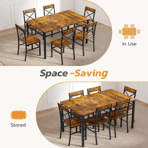 7-Piece Dining Table Set with 6 X-Back Chairs – Modern Farmhouse Kitchen Dining Set