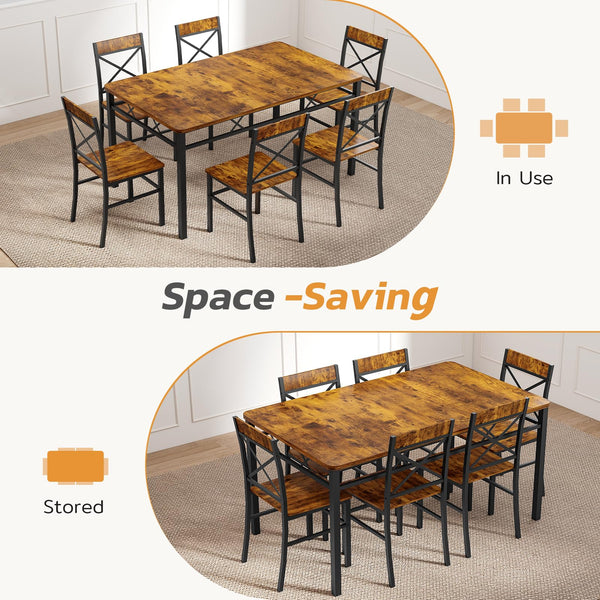 7-Piece Dining Table Set with 6 X-Back Chairs – Modern Farmhouse Kitchen Dining Set
