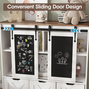 Kids Toy Storage Cabinet with Sliding Chalkboard & 3 Drawers