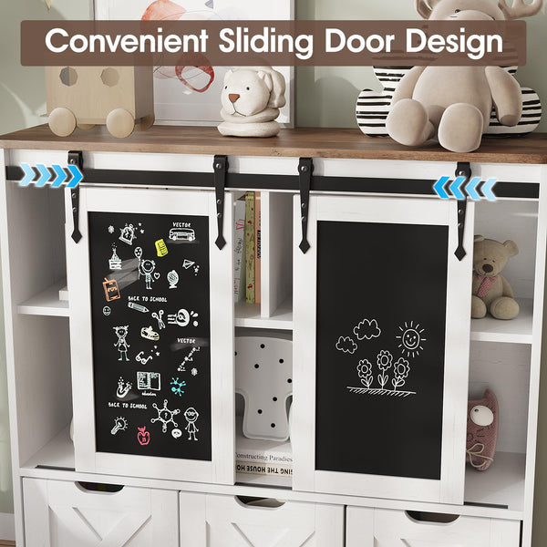 Kids Toy Storage Cabinet with Sliding Chalkboard & 3 Drawers
