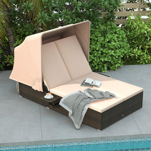 Outdoor Wicker Daybed with Canopy & Adjustable Backrest