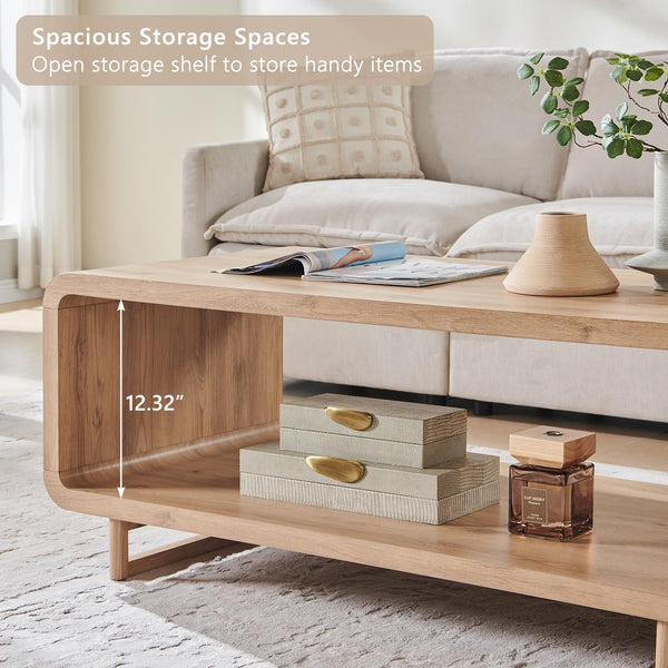 2-Tier Coffee Table with Storage Shelf | Curved Design | 48"