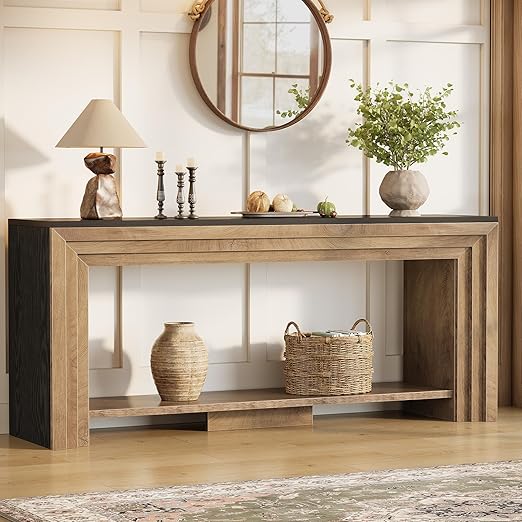 70.9-Inch Farmhouse Console Table with Storage Shelf
