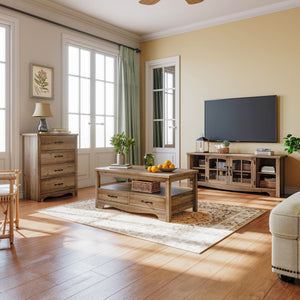 Farmhouse Coffee Table with Drawers & Storage
