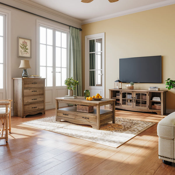 Farmhouse Coffee Table with Drawers & Storage