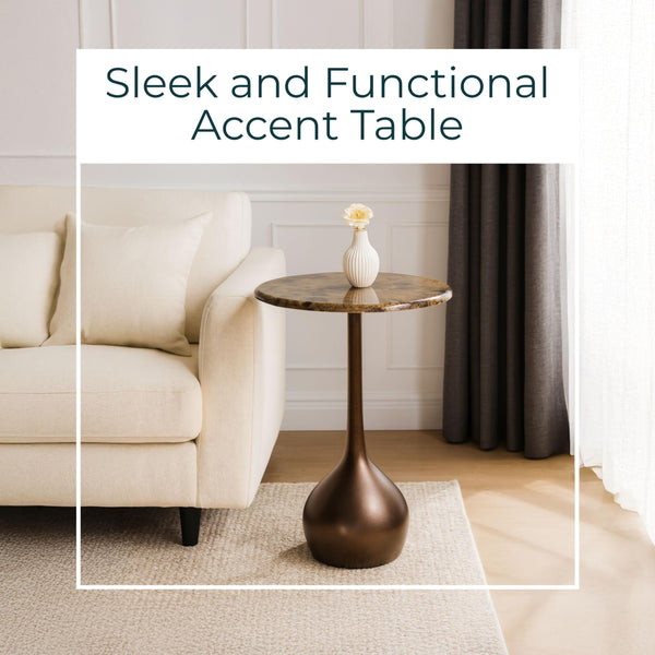 Marble Accent End Table with Metal Base