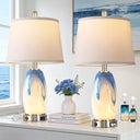 Coastal Glass Table Lamp Set of 2 – 7 Lighting Modes, USB Charging, LED Bulbs Included