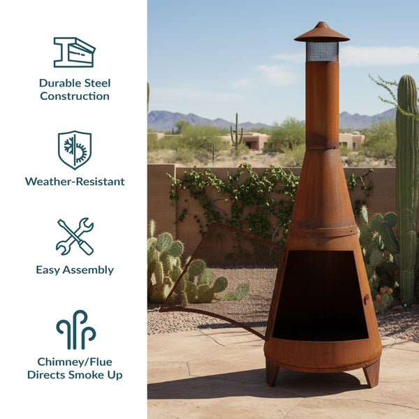 70-Inch Steel Chiminea Wood-Burning Outdoor Fireplace