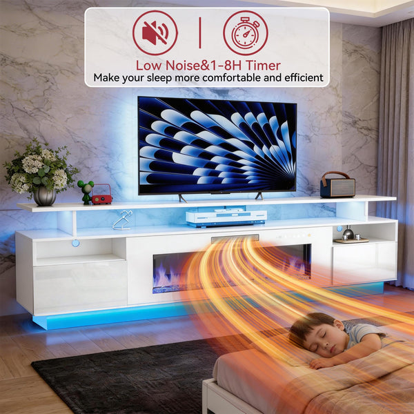 70" Electric Fireplace TV Stand with LED Lighting & Charging Station