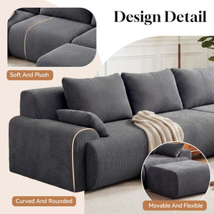 118" L-Shape Modular Cloud Sectional Sofa with Ottoman