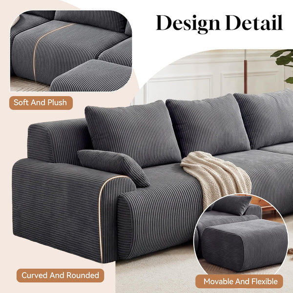 118" L-Shape Modular Cloud Sectional Sofa with Ottoman