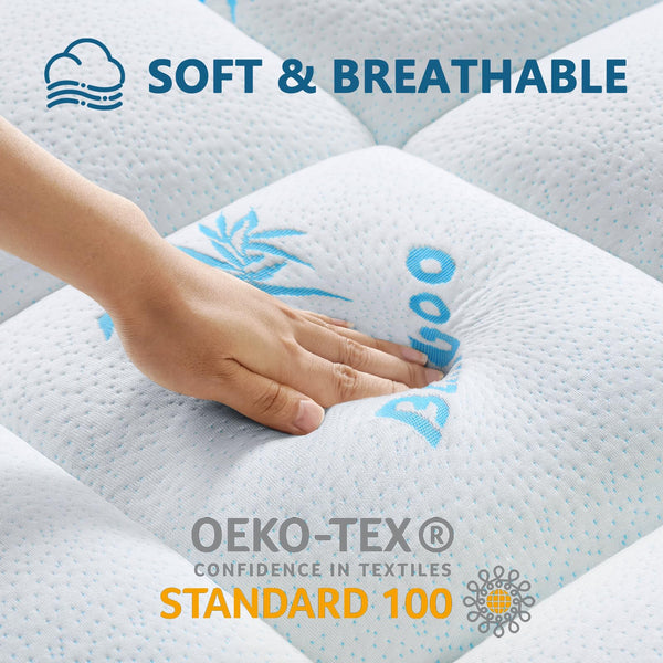 Bamboo Viscose Mattress Topper with Deep Pocket & Pillow Top Fill