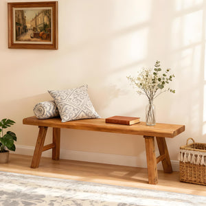 Rustic Solid Wood Entryway Bench – Narrow Farmhouse Bench for Hallway, Dining & Bedroom