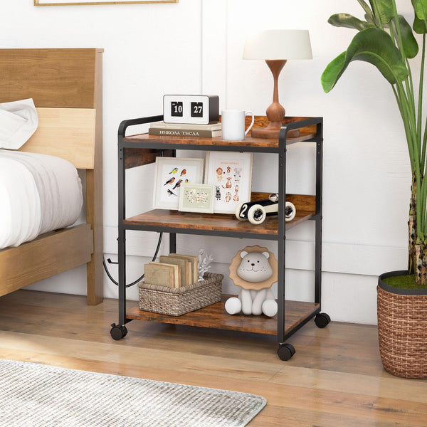3-Tier Printer Stand with Wheels, Power Outlet & USB Port