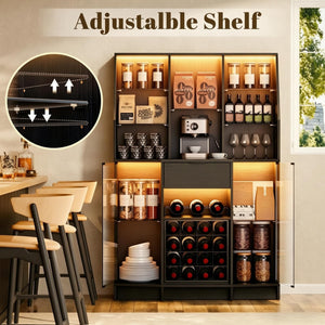 Wine Bar Cabinet with LED Lights & Glass Doors