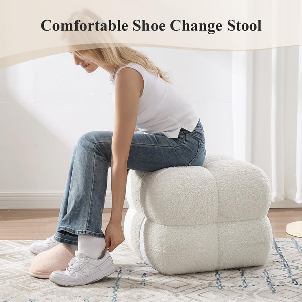 Square Sherpa Ottoman Stool with High-Density Foam