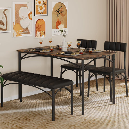 Dining Table Set for 4 with Chairs and Bench