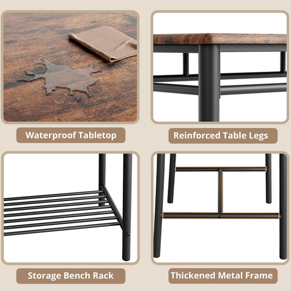 4-Piece Dining Table Set with Bench and 2 Upholstered Chairs
