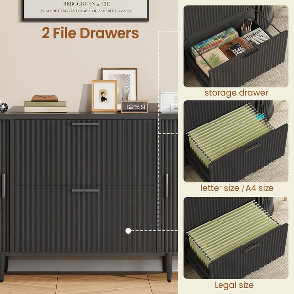 2-Drawer Filing Cabinet with Sliding Door Storage