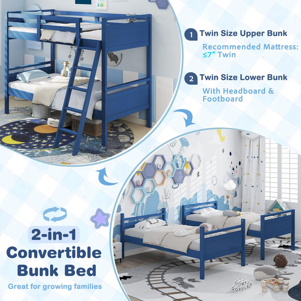 Twin Over Twin Bunk Bed with Ladder & Safety Guardrails