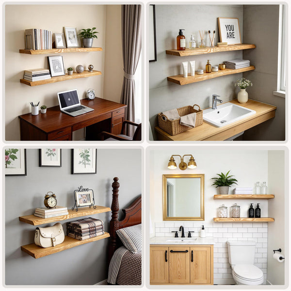 Solid Wood Floating Wall Shelves – Set of 2