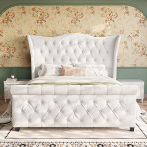 Upholstered Sleigh Bed Frame with Wingback Headboard