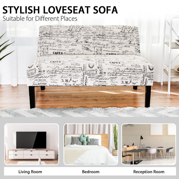 Armless Loveseat Sofa with Letter Design