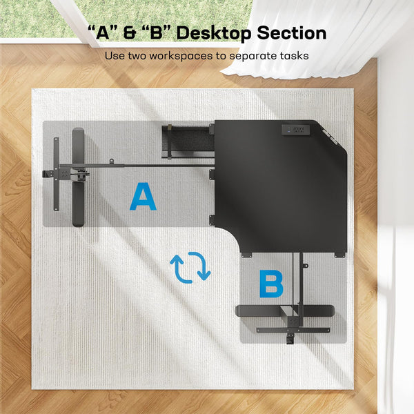 L-Shaped Electric Standing Desk with Built-In Power Outlets