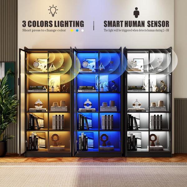LED Display Cabinet with Adjustable Shelves & Sensor Light