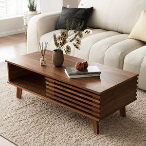 Mid-Century Coffee Table with Storage & Sliding Door