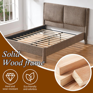 Upholstered Platform Bed Frame with Padded Headboard & Slatted Support