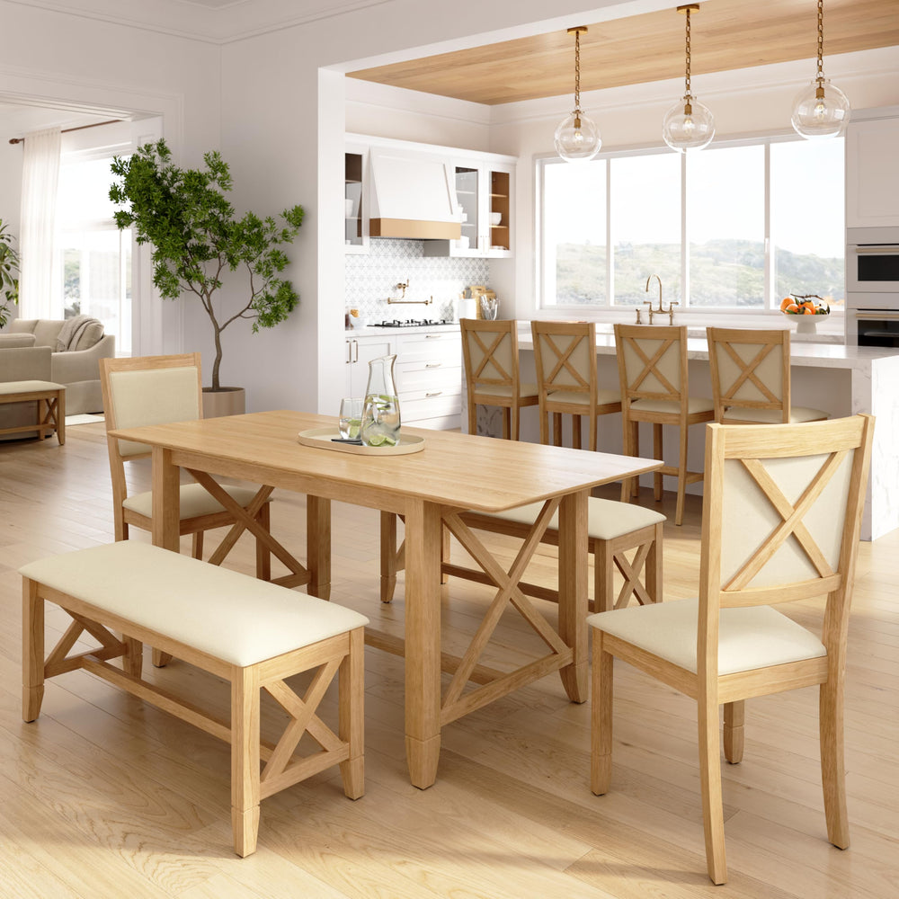 70-Inch Farmhouse Dining Table Set with Chairs and Benches