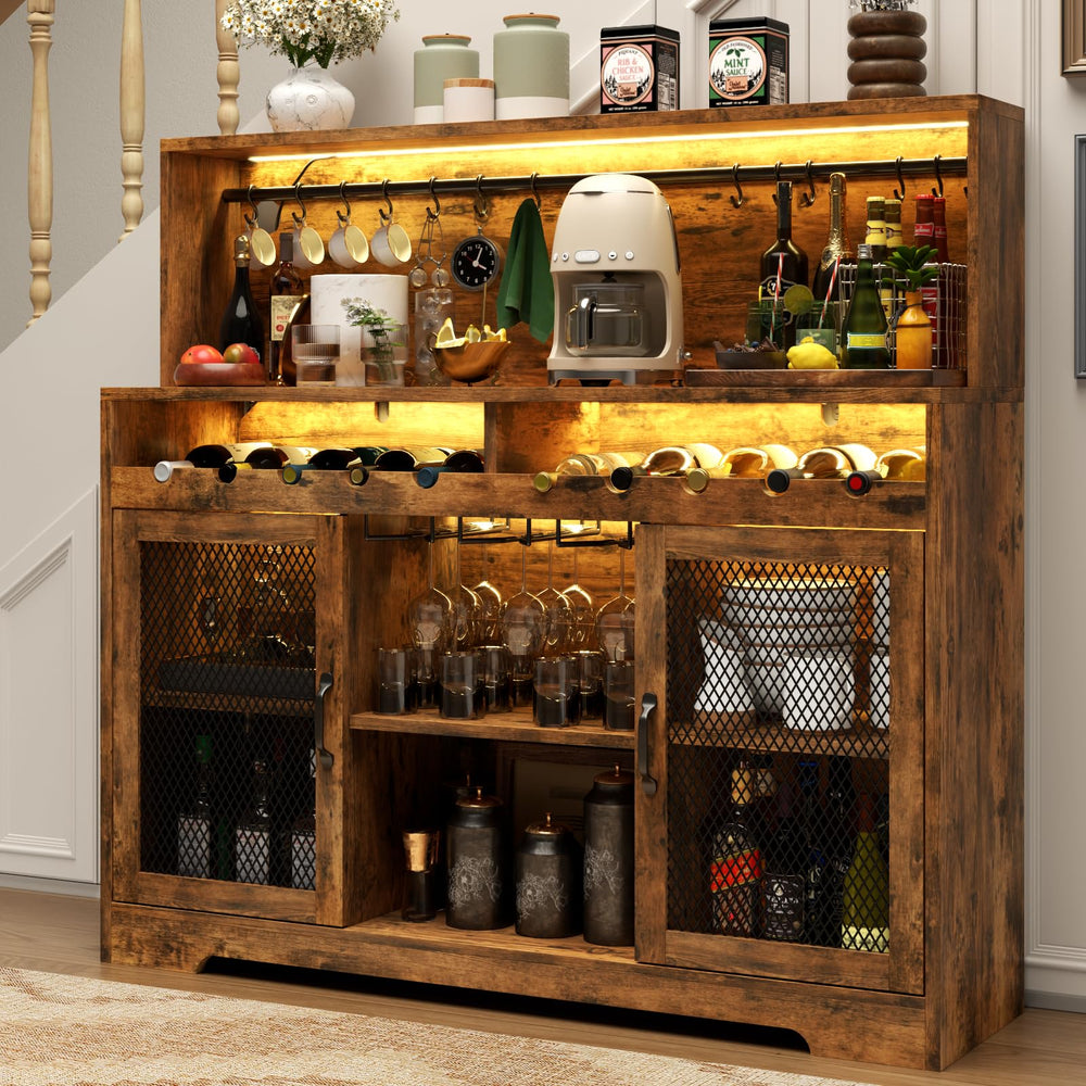 Wine Bar Cabinet with LED Light & Glass Holder