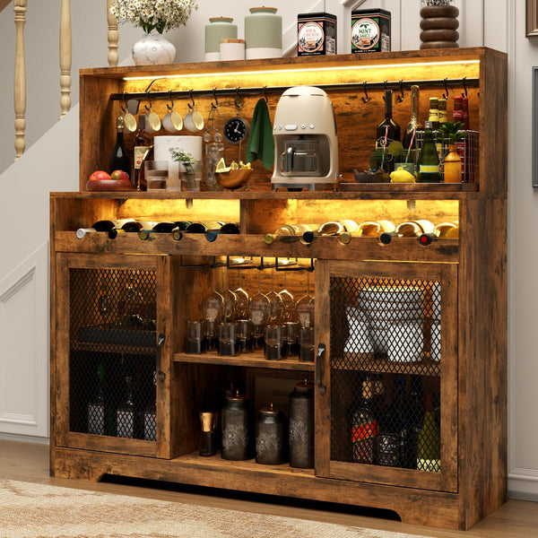 Wine Bar Cabinet with LED Light & Glass Holder