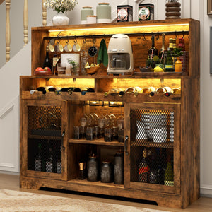 Wine Bar Cabinet with LED Light & Glass Holder