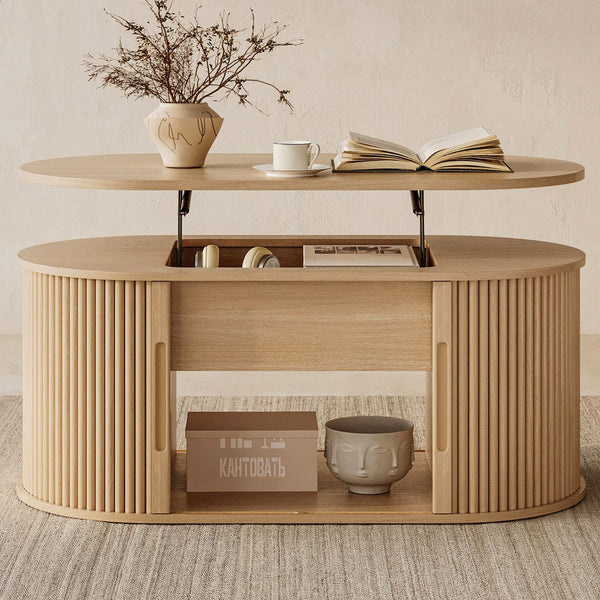 Lift Top Coffee Table with Tambour Door & Storage