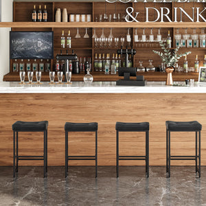 PU Leather Counter Height Bar Stools with Footrest, Set of 2