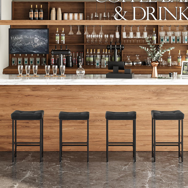 PU Leather Counter Height Bar Stools with Footrest, Set of 2