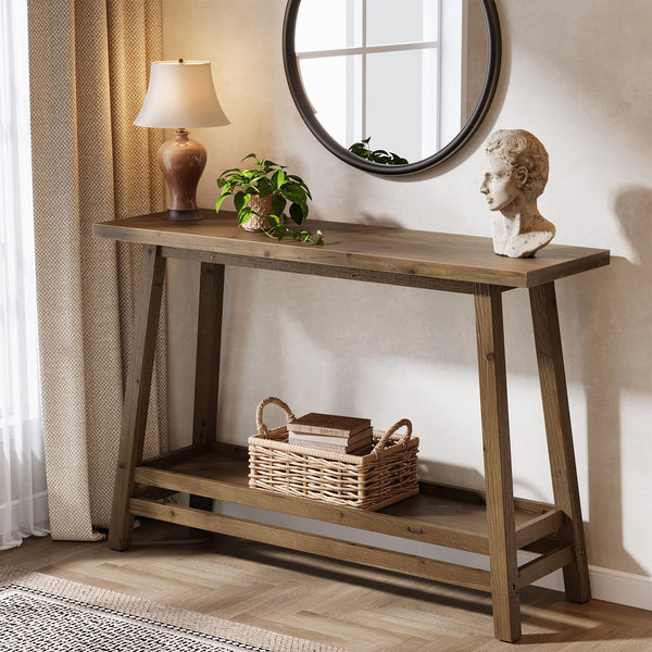 Farmhouse Console Table with Storage Shelf