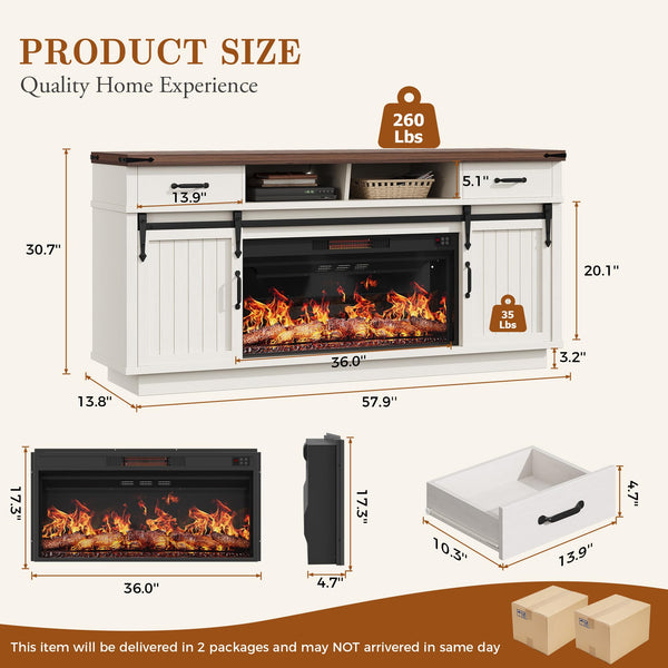 Fireplace TV Stand with Electric Fireplace & LED Lights