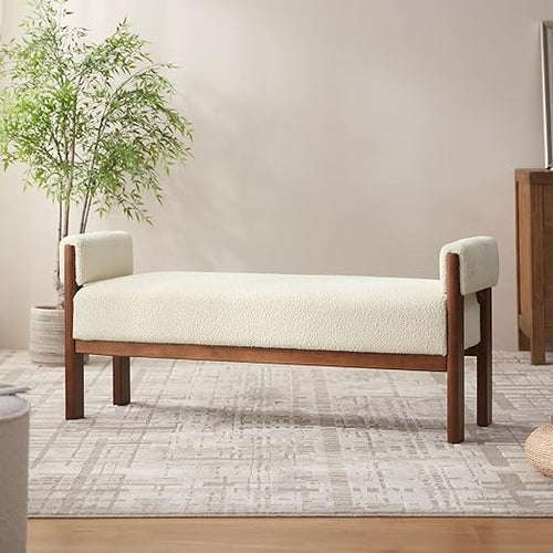 Upholstered End of Bed Bench with Arms & Solid Wood Frame